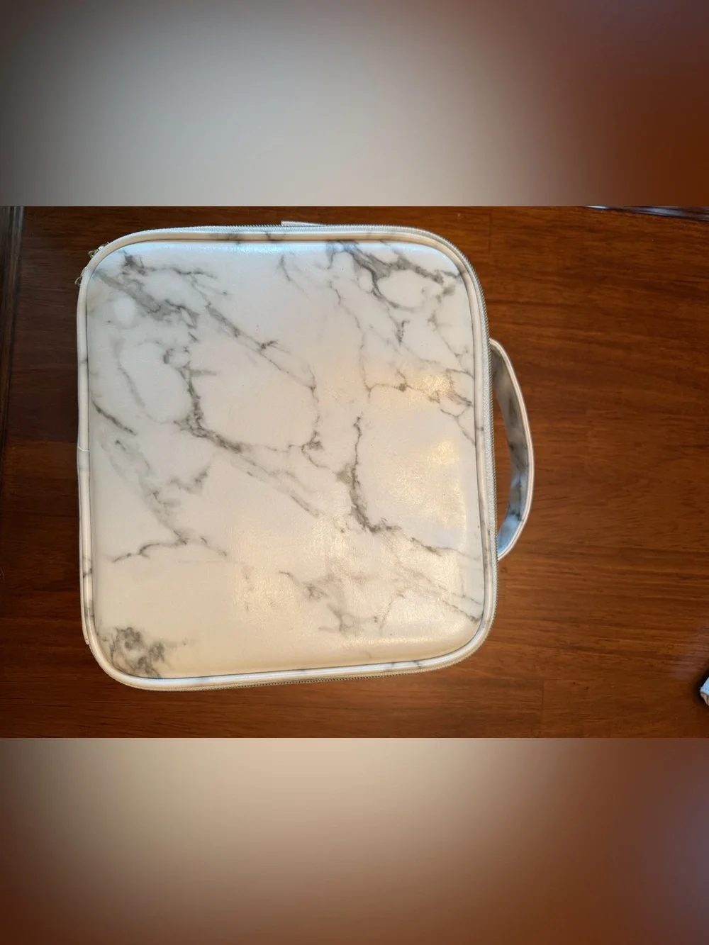 Marble-Print Portable Organizer Case - White